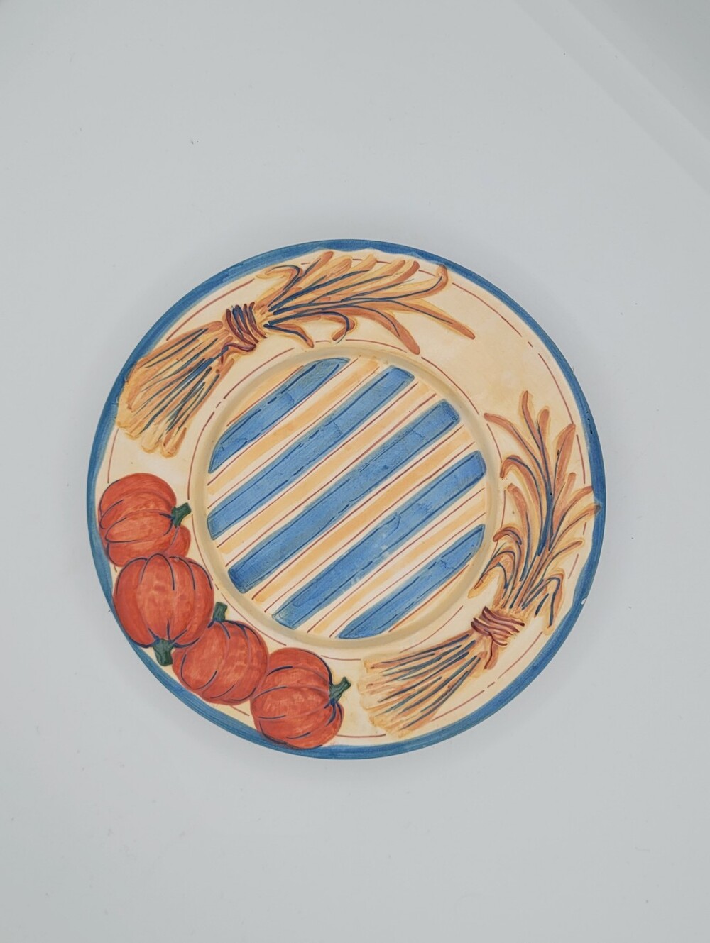 Yankee Candle Fall Harvest Pumpkin Wheat Ceramic Candle Plate Tray 7.25"